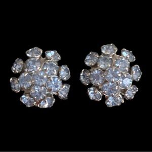 Blue Rhinestones crystal vintage screw back earrings